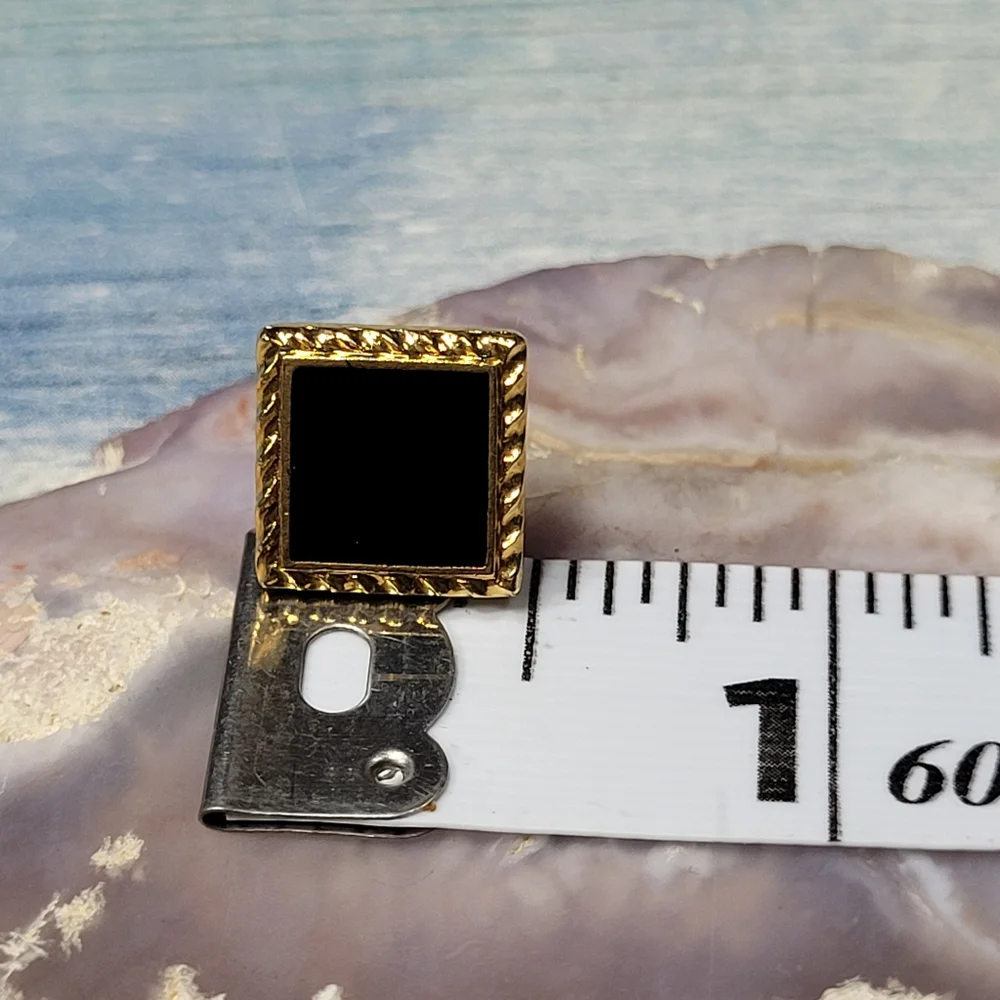 Black Enamel Square Tie Tack Clip.